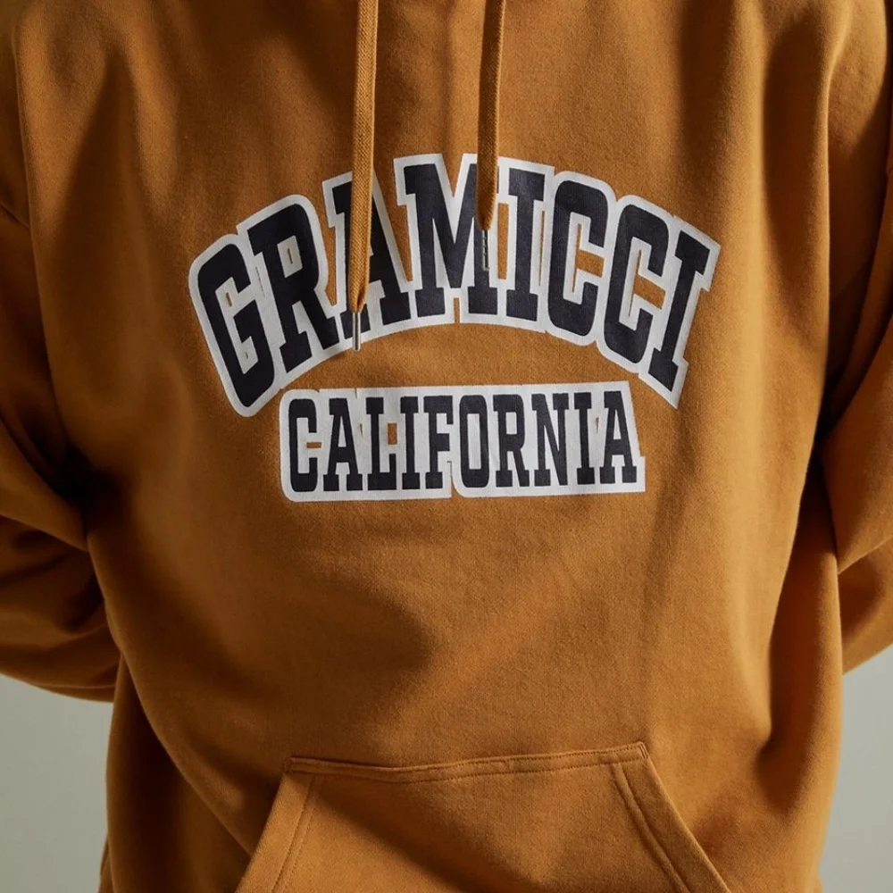 NEW $108 Gramicci Logo Hoodie Sweatshirt in Yellow Gold
